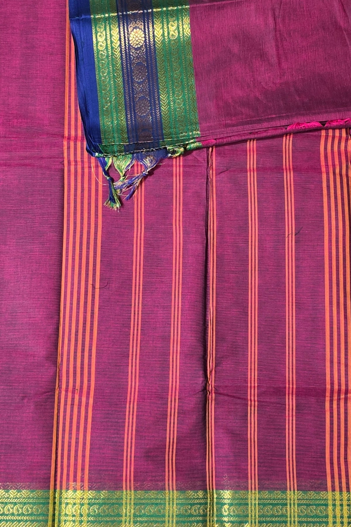 Elegant Purple Cotton Saree with Dual Color Border