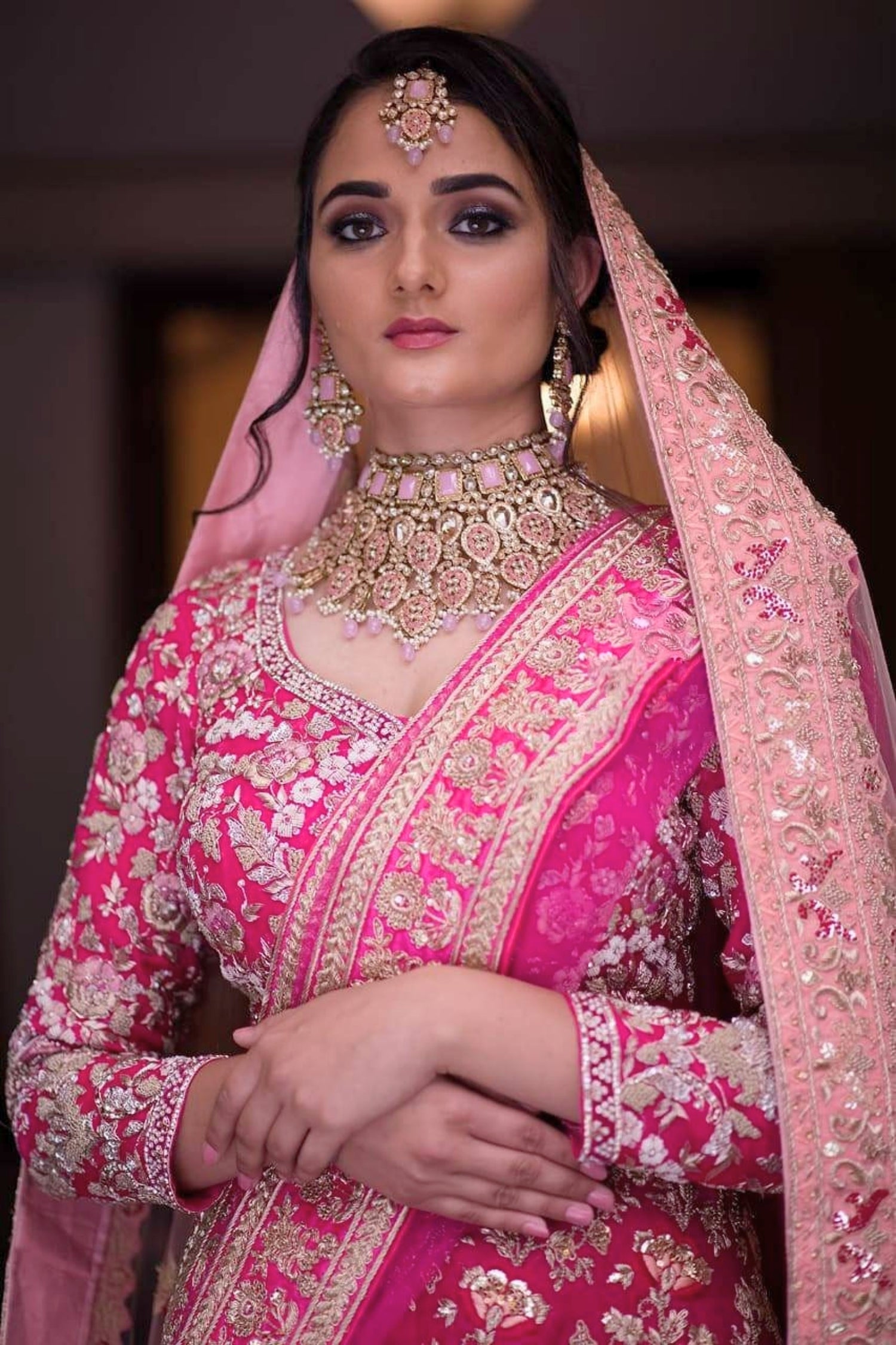 Pink Bridal Lehenga with Full Embroidery & Sequin Work