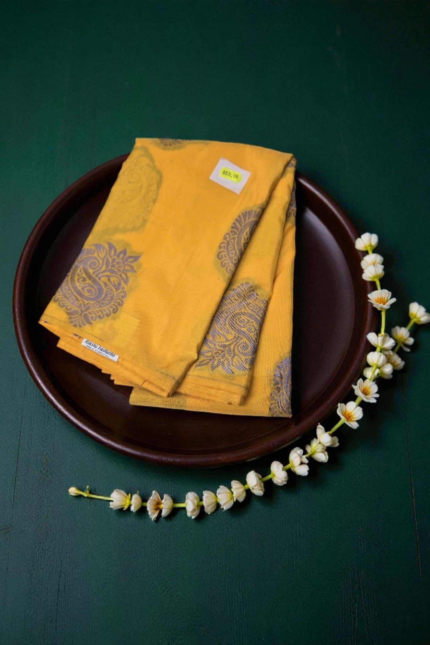 Radiant Yellow Semi Silk Saree with Elegant Floral Design