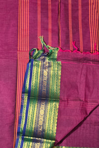 Elegant Purple Cotton Saree with Dual Color Border
