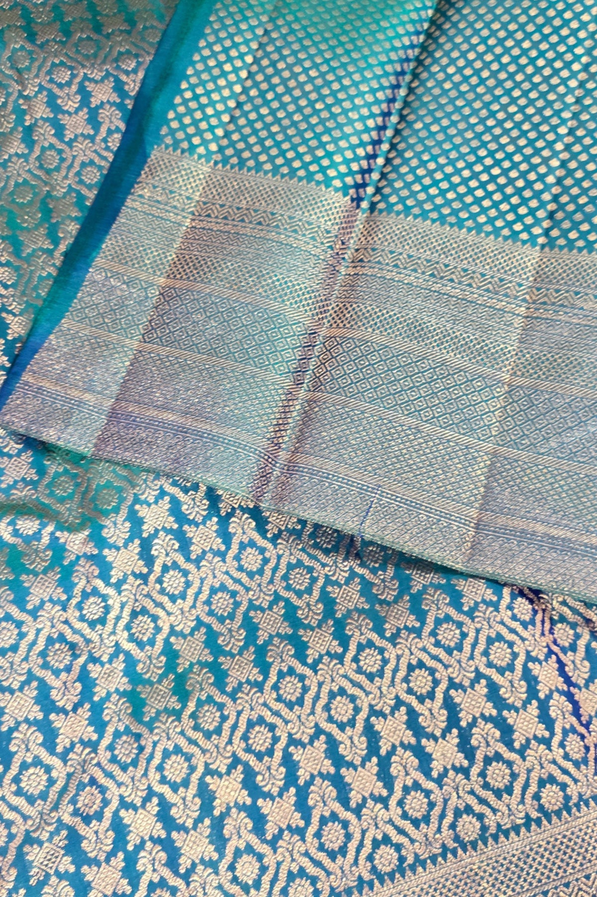 Sky Blue Kanchipuram Silk Saree with Rich Gold Border