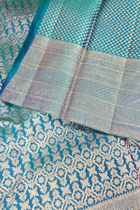 Sky Blue Kanchipuram Silk Saree with Rich Gold Border