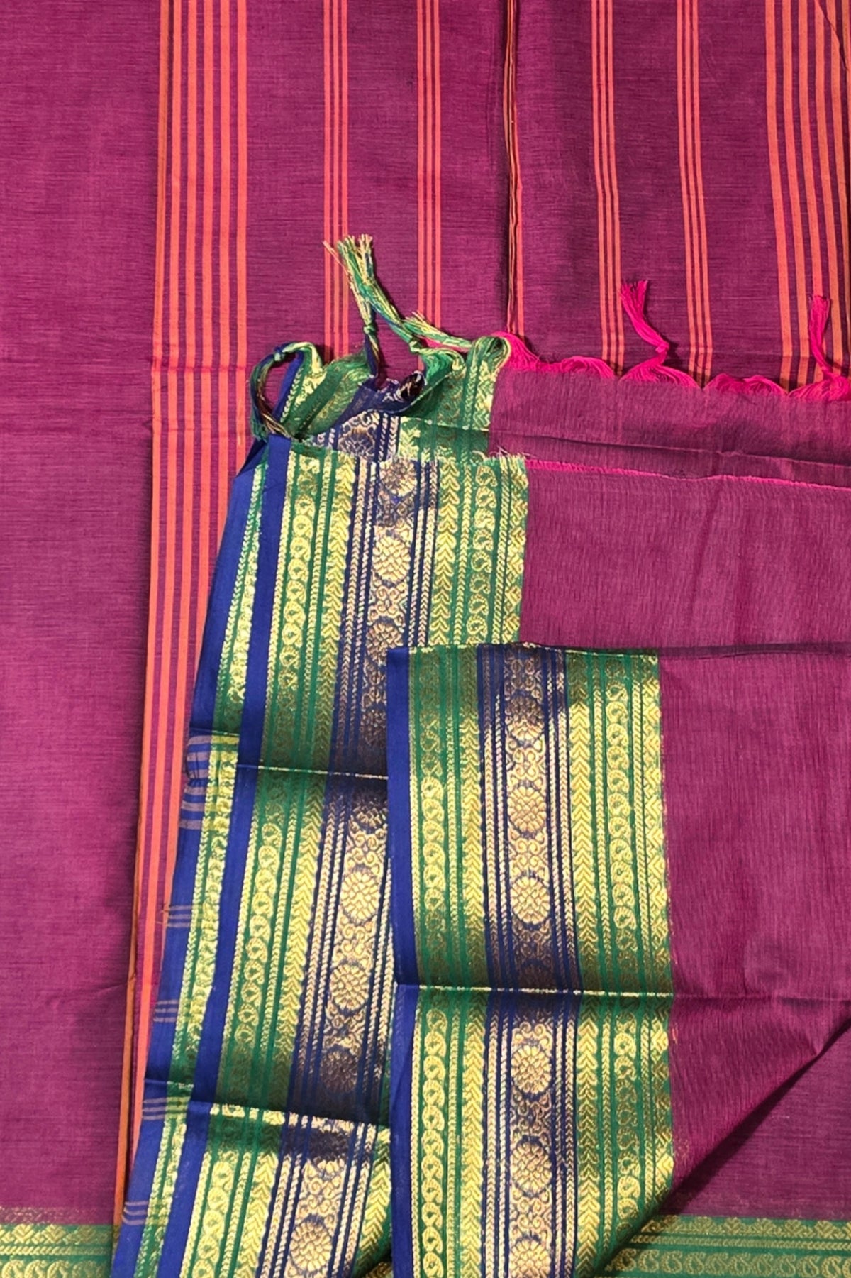 Elegant Purple Cotton Saree with Dual Color Border