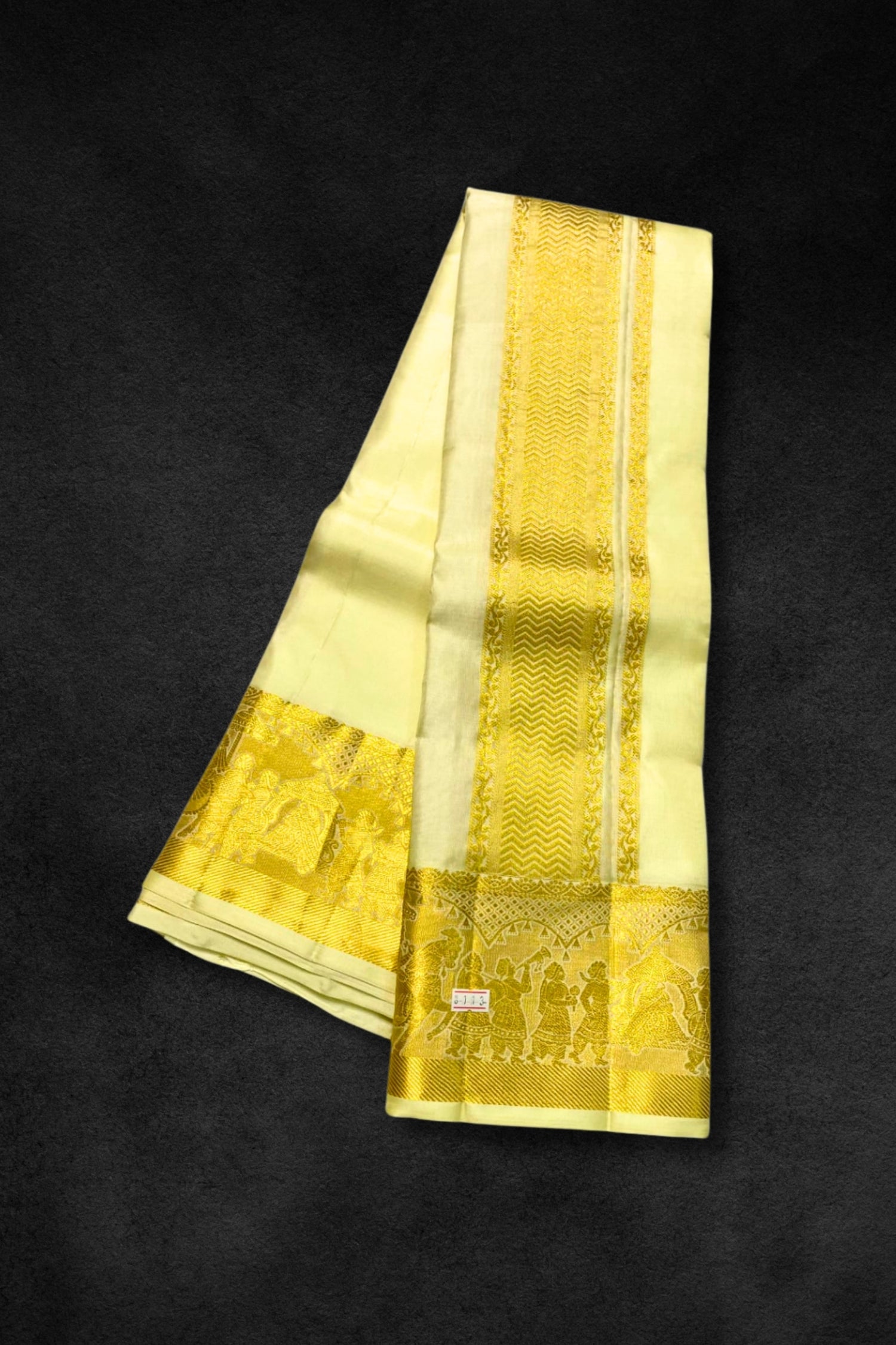 Elegant Creamy White Vesti with Double Gold Zari Lining