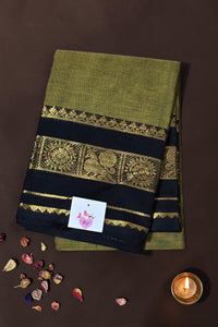 Stylish Army Green Cotton Saree with Black Border