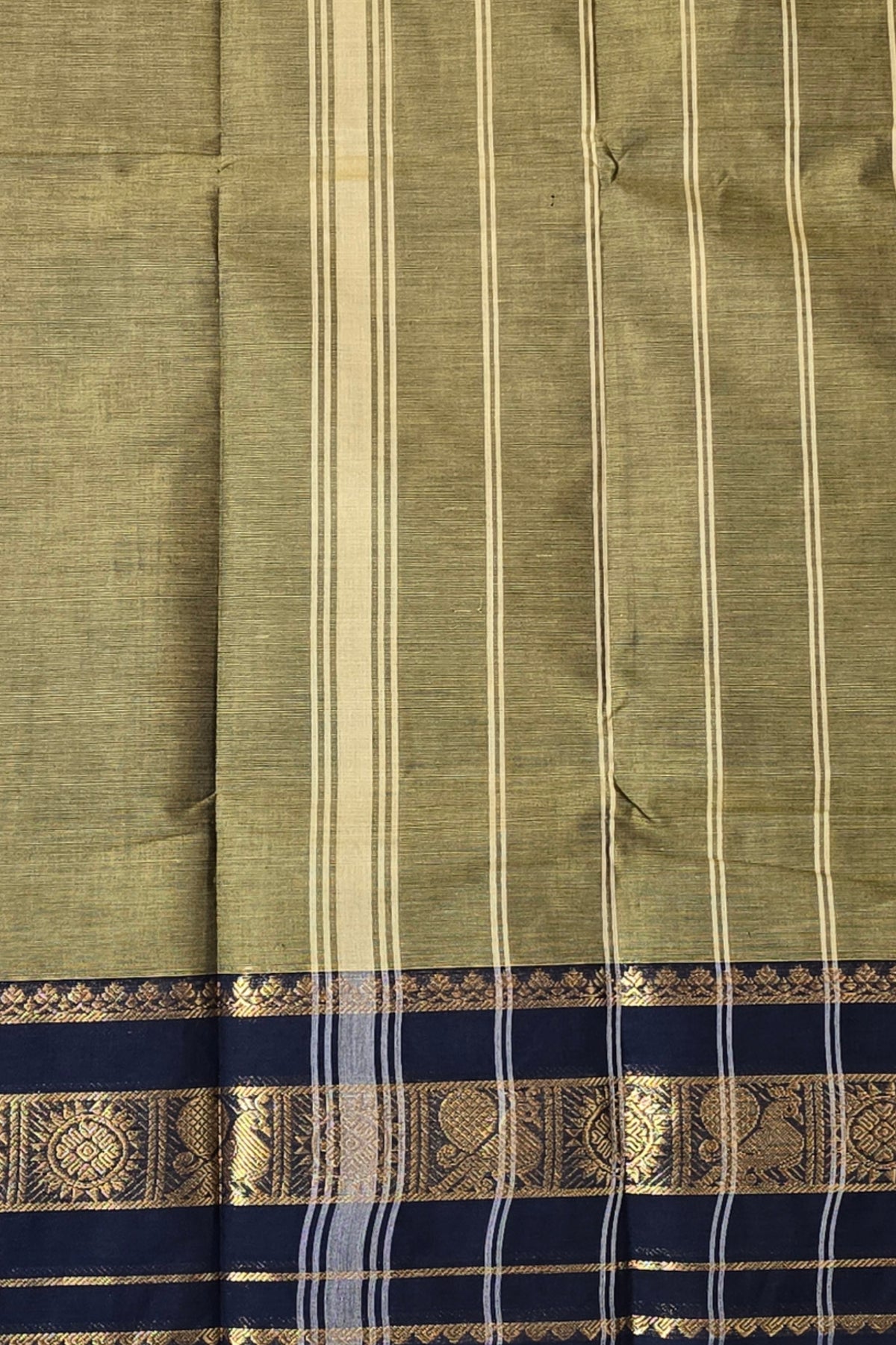 Stylish Army Green Cotton Saree with Black Border
