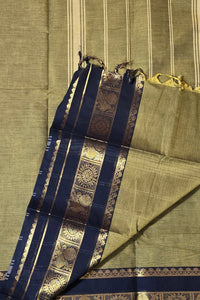 Stylish Army Green Cotton Saree with Black Border