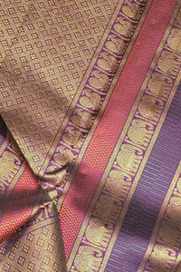Creamy White Saree with Purple Pallu and Colorful Border