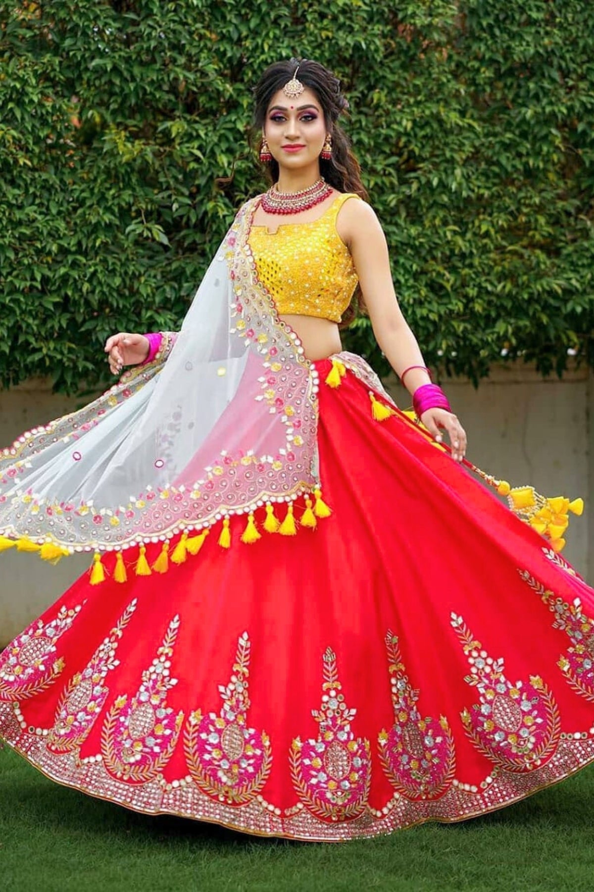 Radiant Yellow with Red Contrast Lehenga