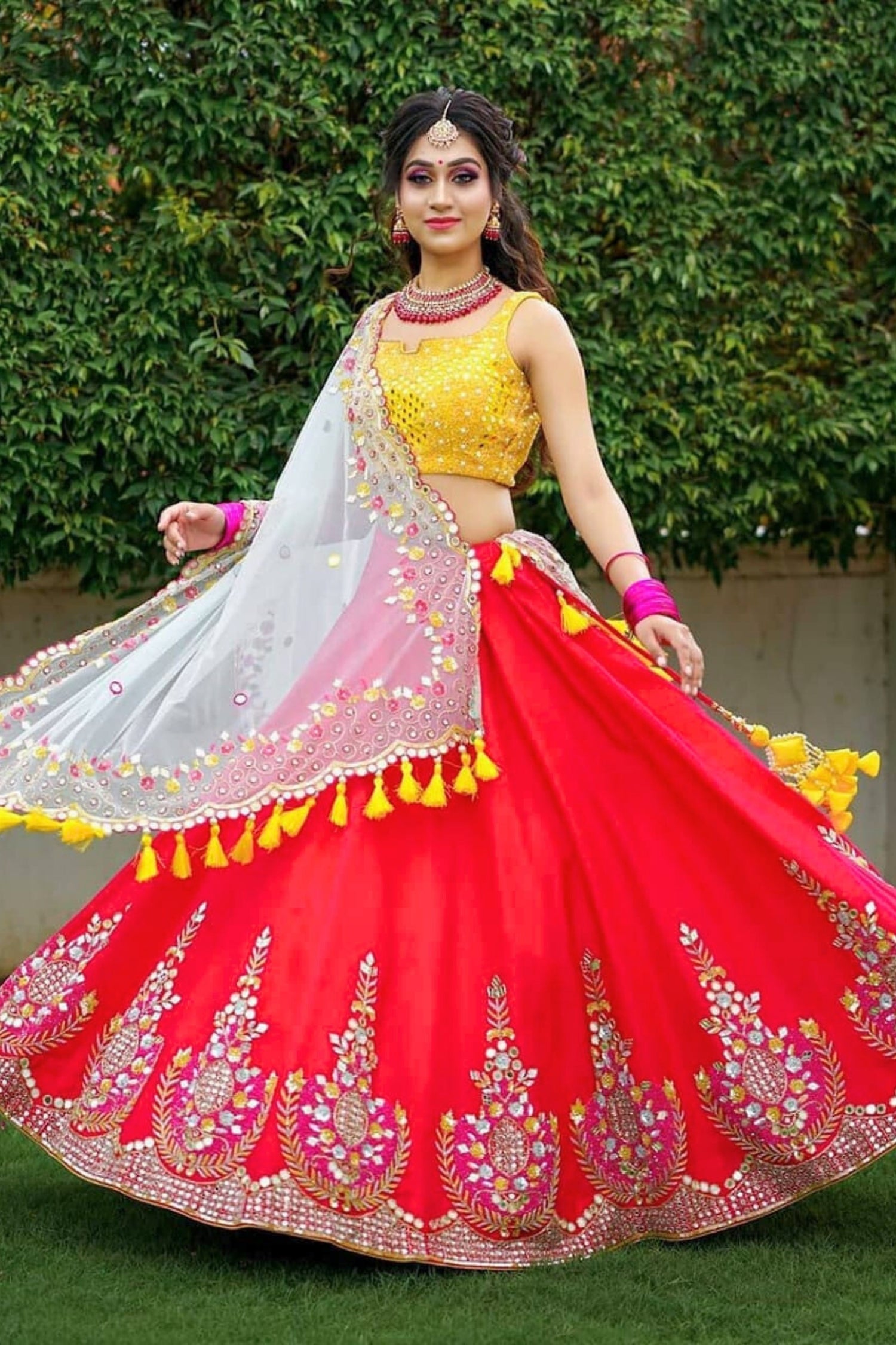 Radiant Yellow with Red Contrast Lehenga