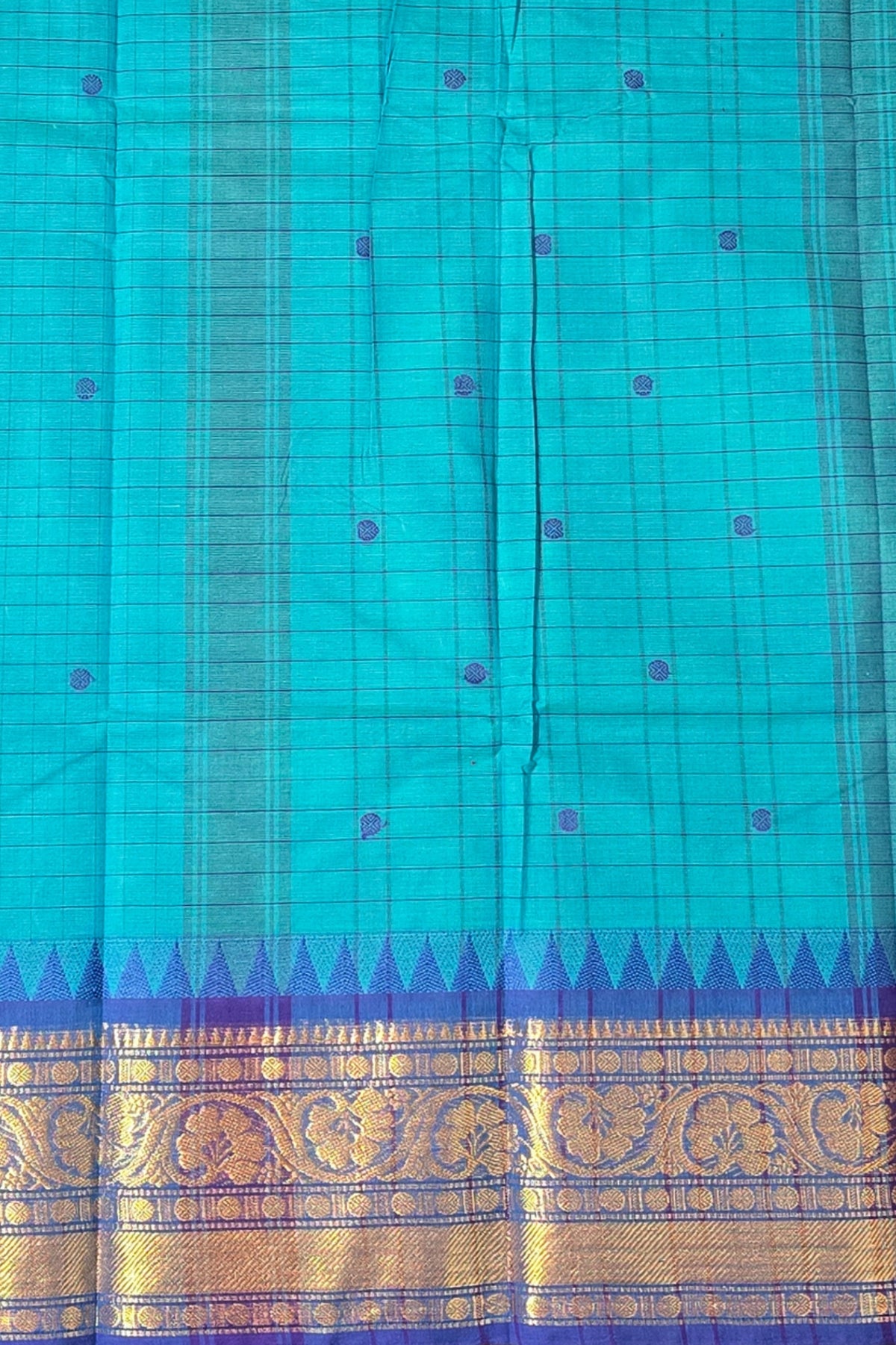 Elegant Light Blue Checked Cotton Saree with Blue Border
