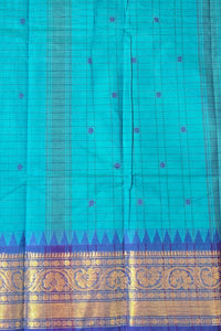 Elegant Light Blue Checked Cotton Saree with Blue Border