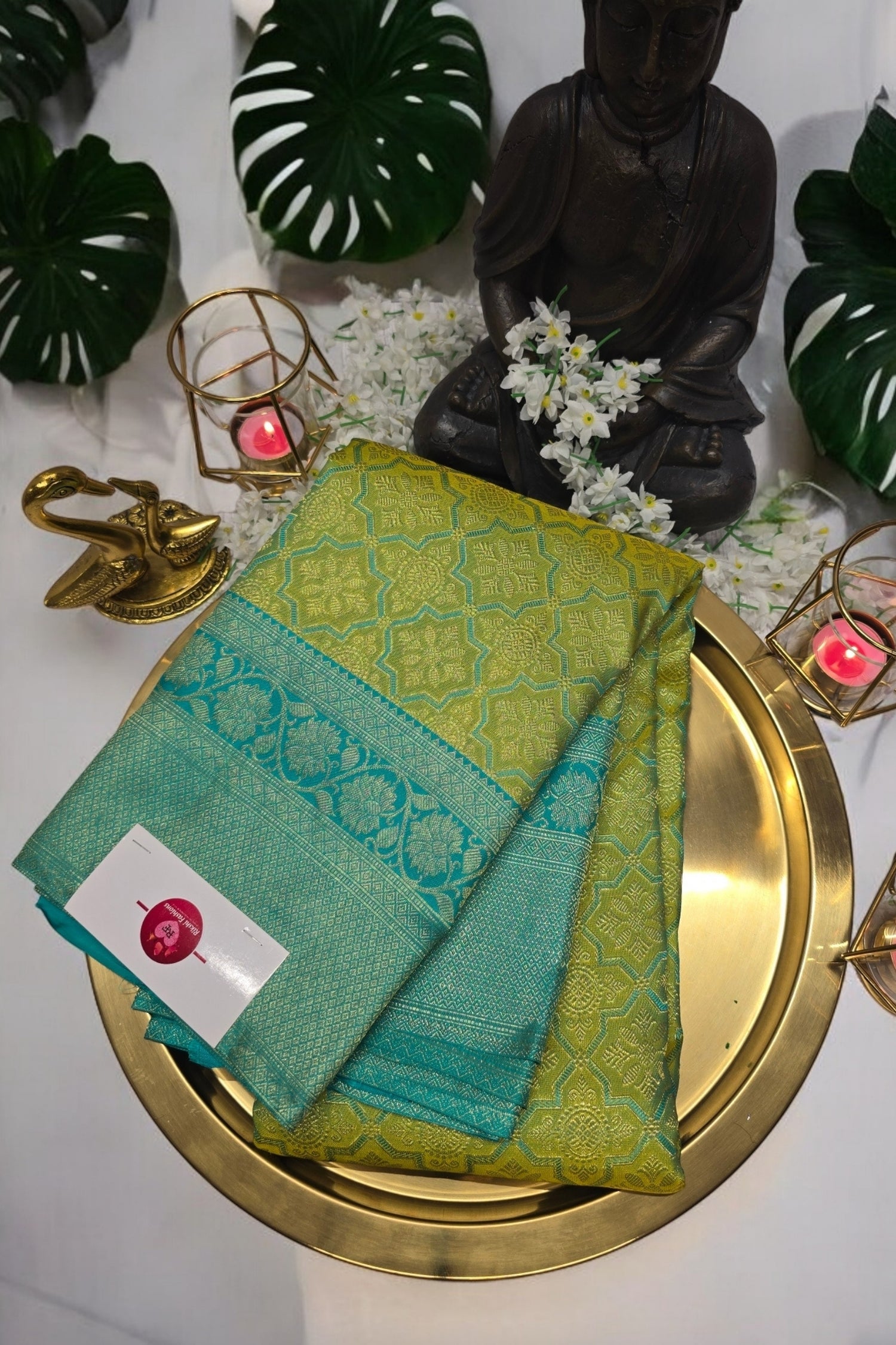 Green with Blue Kanchipuram silk Saree
