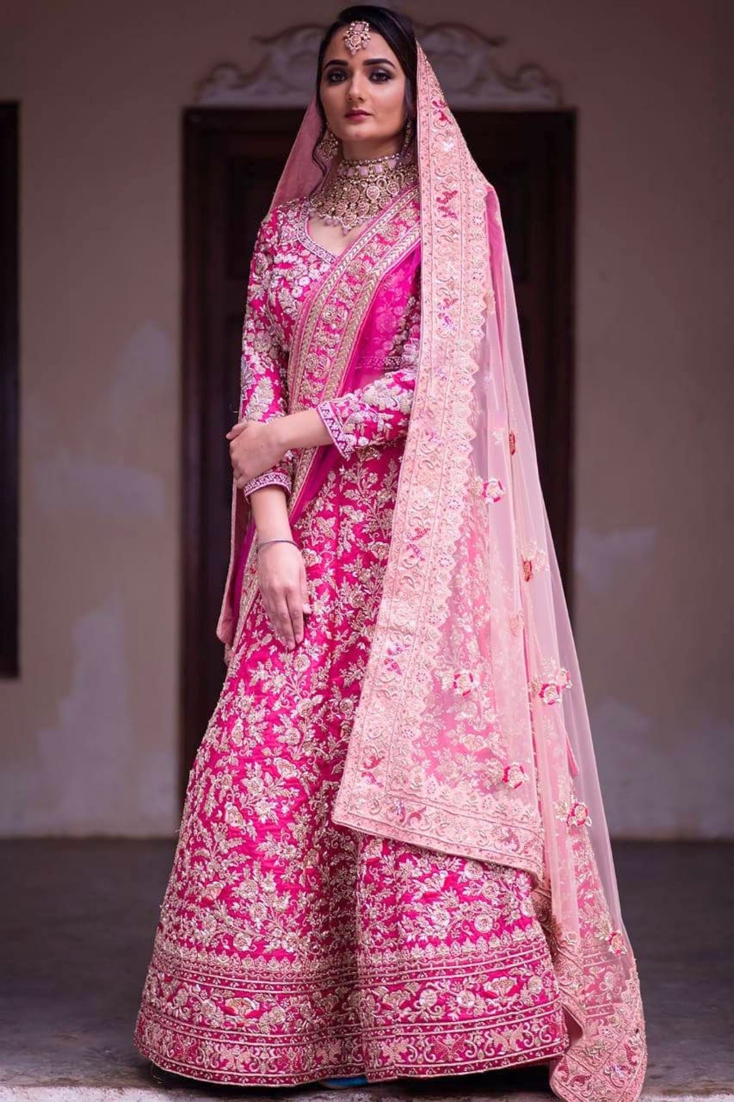 Pink Bridal Lehenga with Full Embroidery & Sequin Work