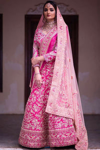 Pink Bridal Lehenga with Full Embroidery & Sequin Work