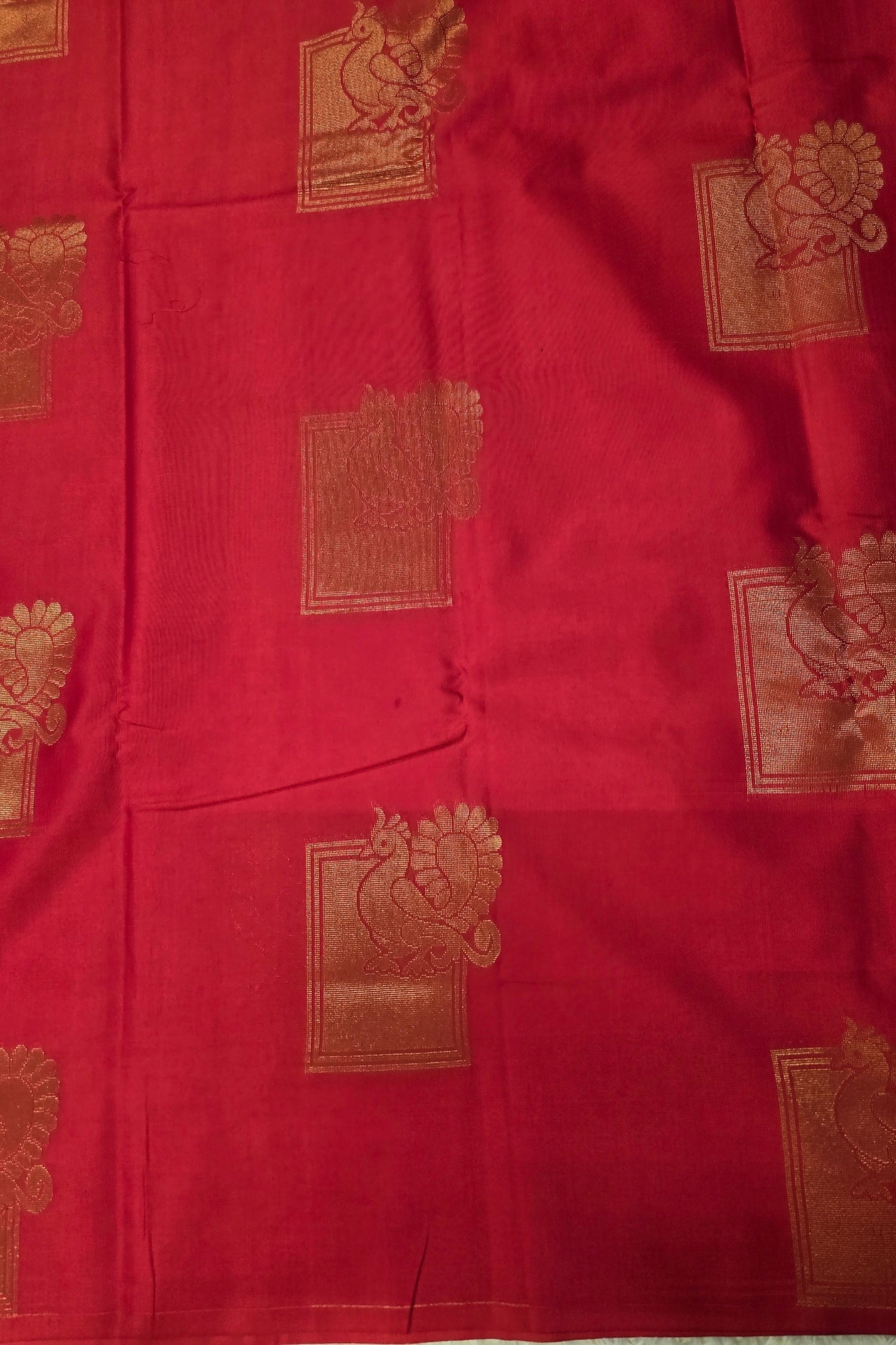 Royal Red Semi Silk Saree with Majestic Peacock Design