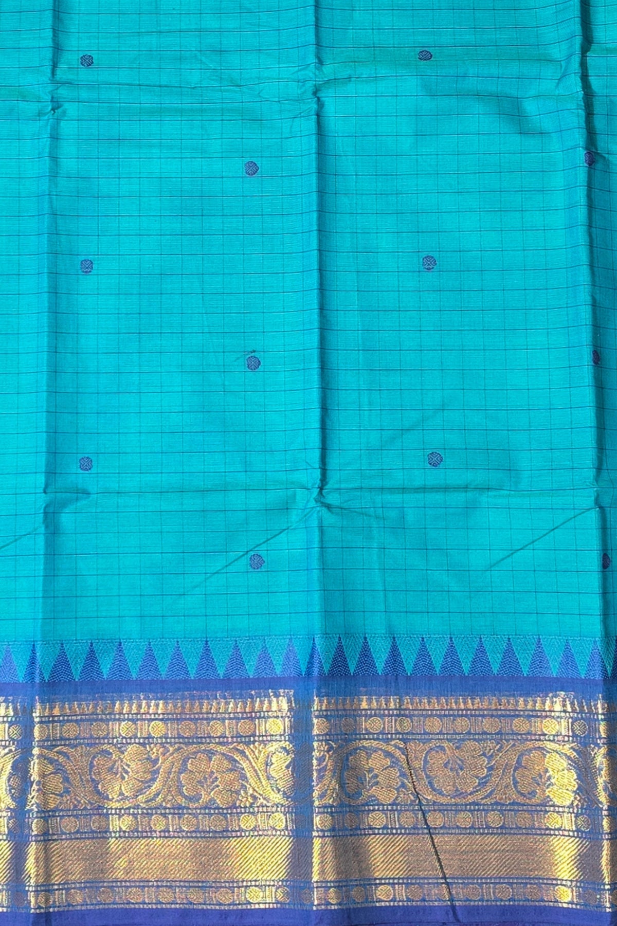 Elegant Light Blue Checked Cotton Saree with Blue Border