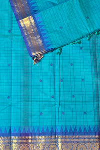 Elegant Light Blue Checked Cotton Saree with Blue Border