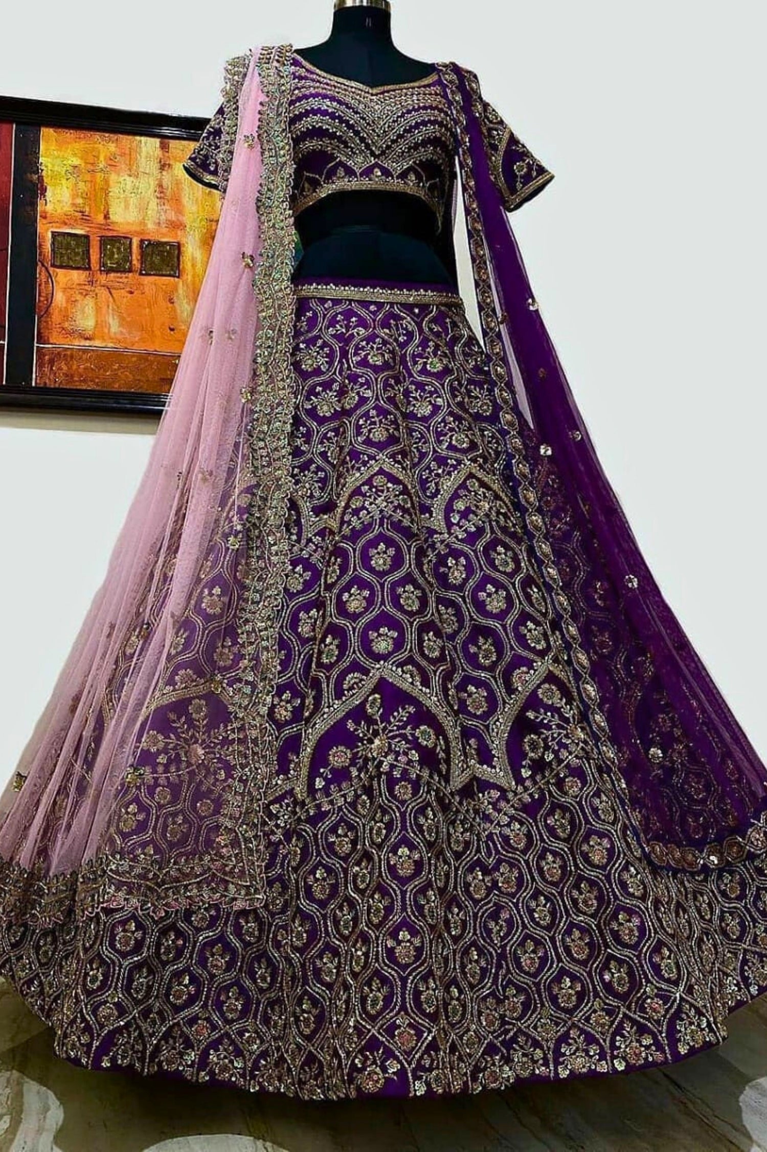 Dark Lavender Regal Embroidered Lehenga