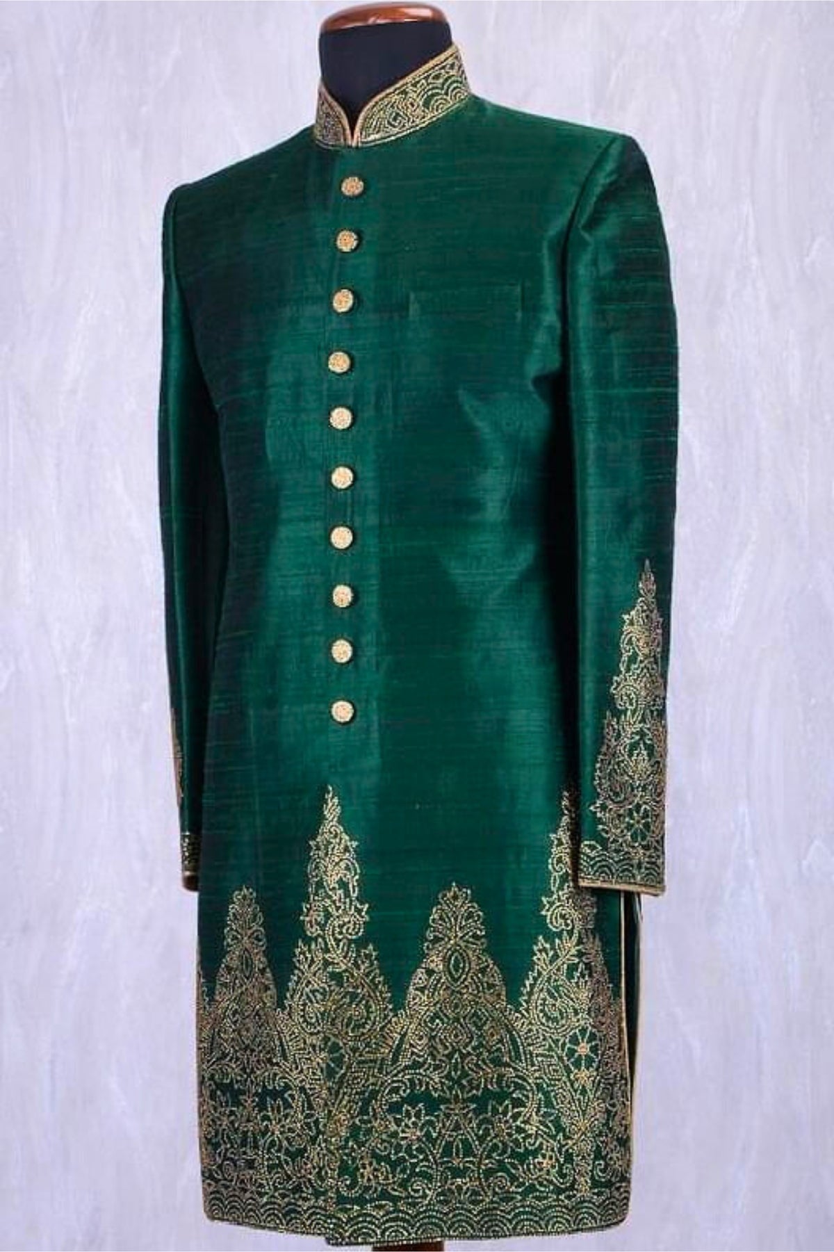 Emerald Majesty: Dark Green Sherwani with Royal Embroidery