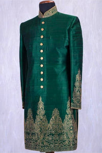 Emerald Majesty: Dark Green Sherwani with Royal Embroidery