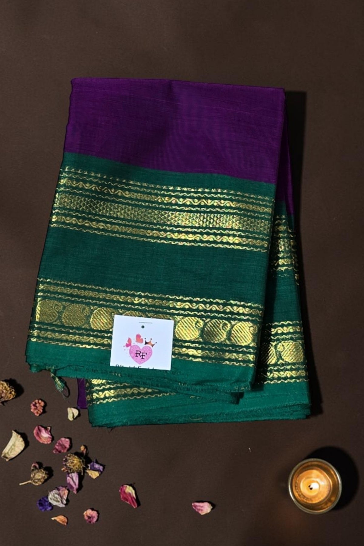 Elegant Purple Cotton Saree with Green Border