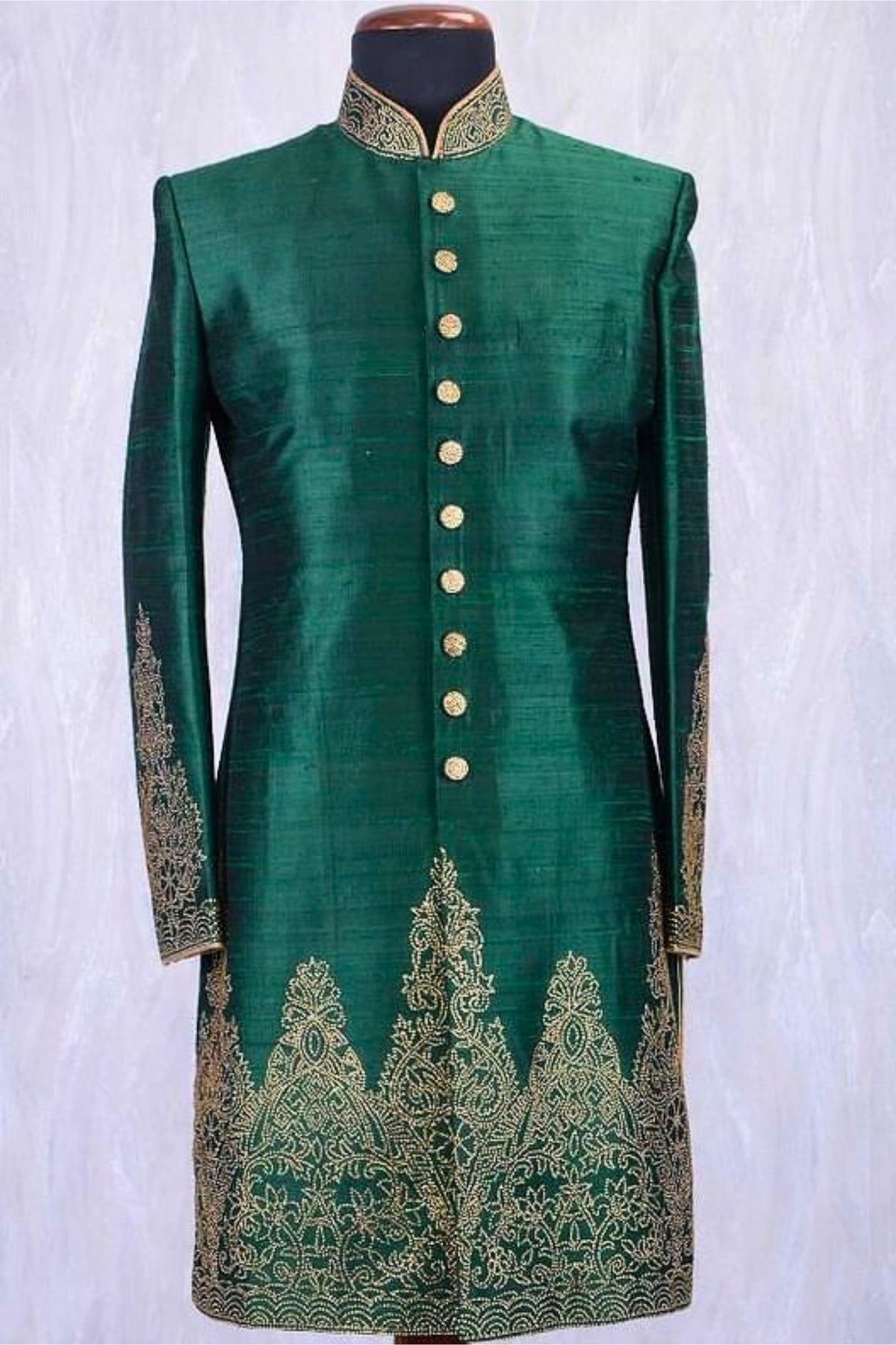 Emerald Majesty: Dark Green Sherwani with Royal Embroidery
