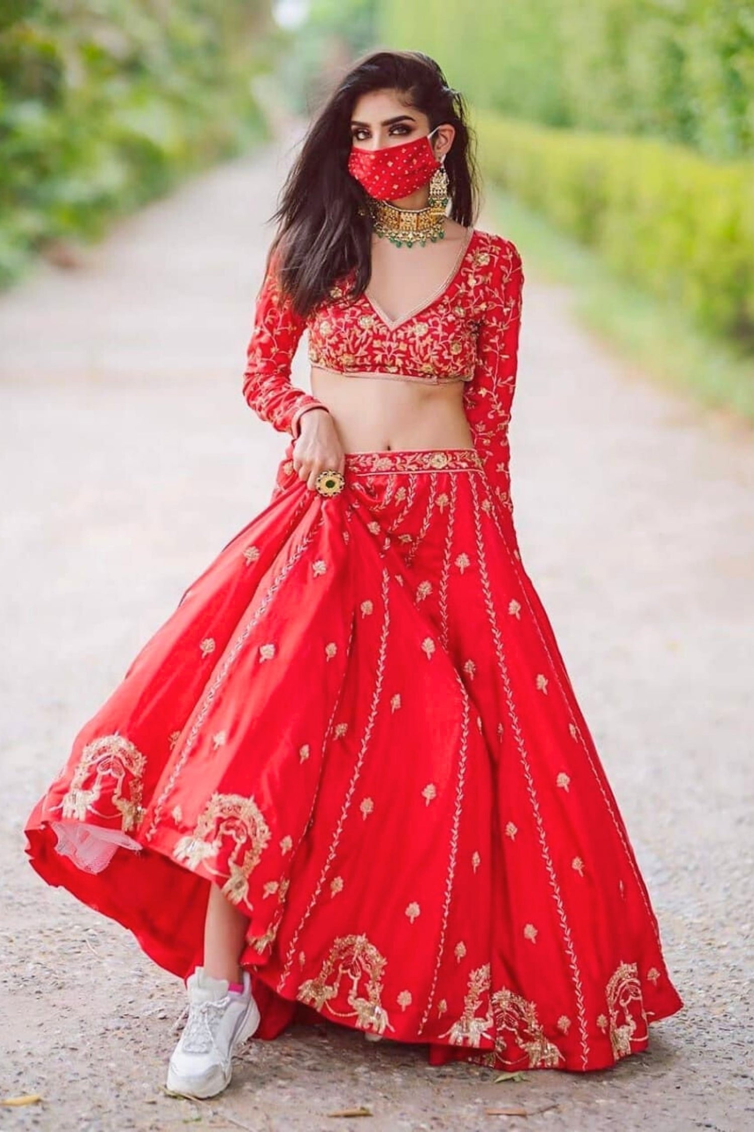 Cherry Red Opulent Embroidered Lehenga