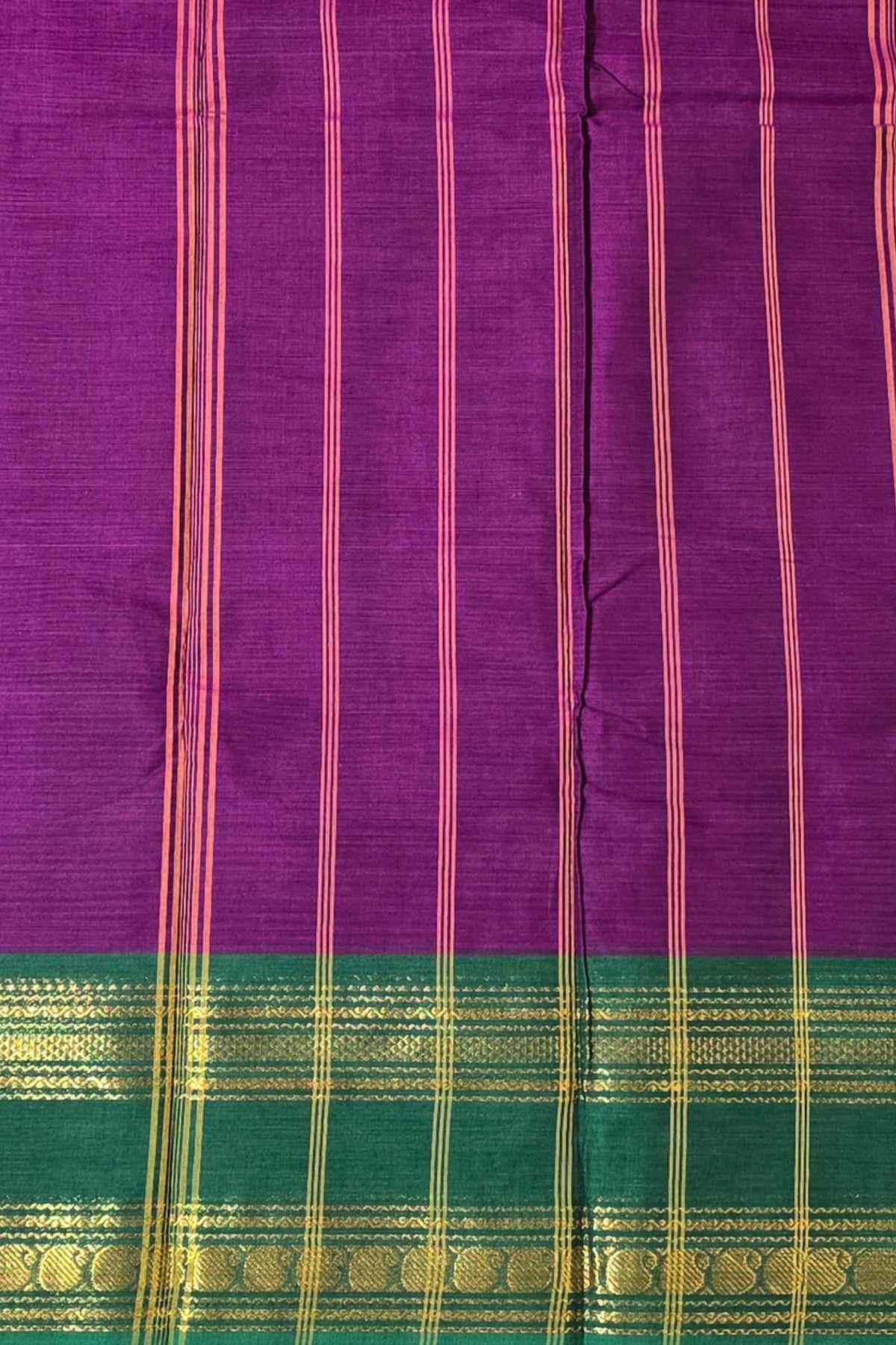 Elegant Purple Cotton Saree with Green Border