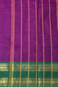 Elegant Purple Cotton Saree with Green Border