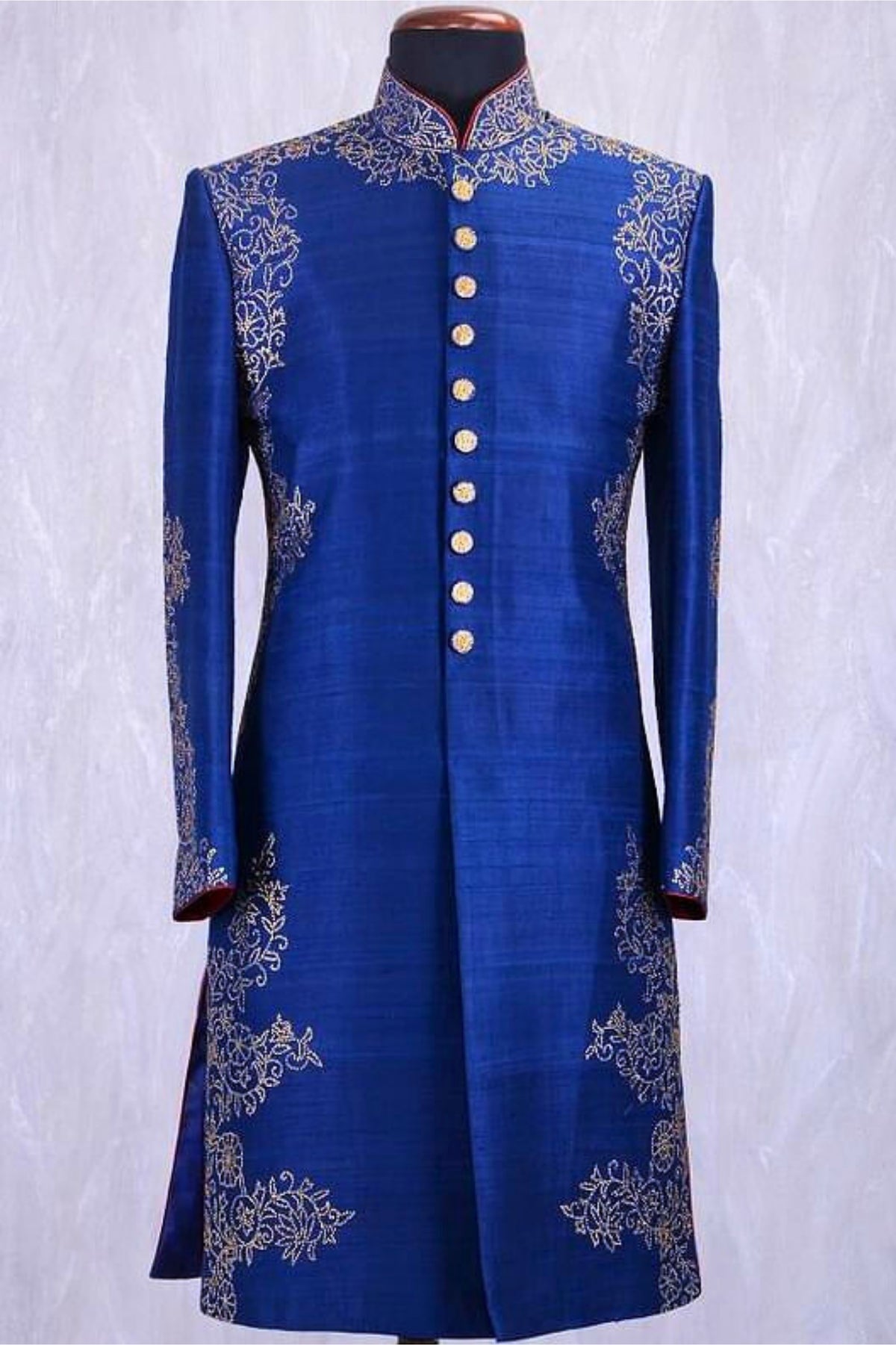Royal Blue Sherwani with Elegant Embroidery