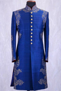 Royal Blue Sherwani with Elegant Embroidery