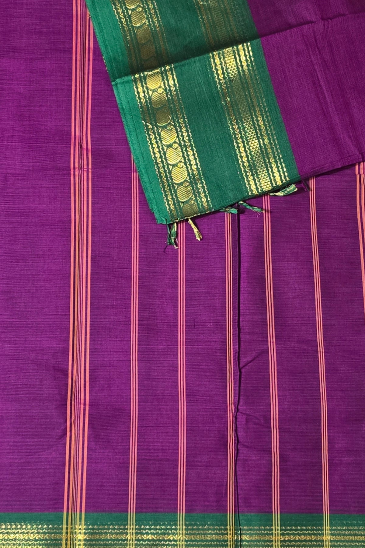 Elegant Purple Cotton Saree with Green Border