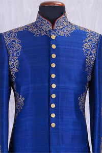 Royal Blue Sherwani with Elegant Embroidery