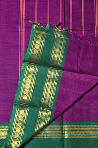 Elegant Purple Cotton Saree with Green Border