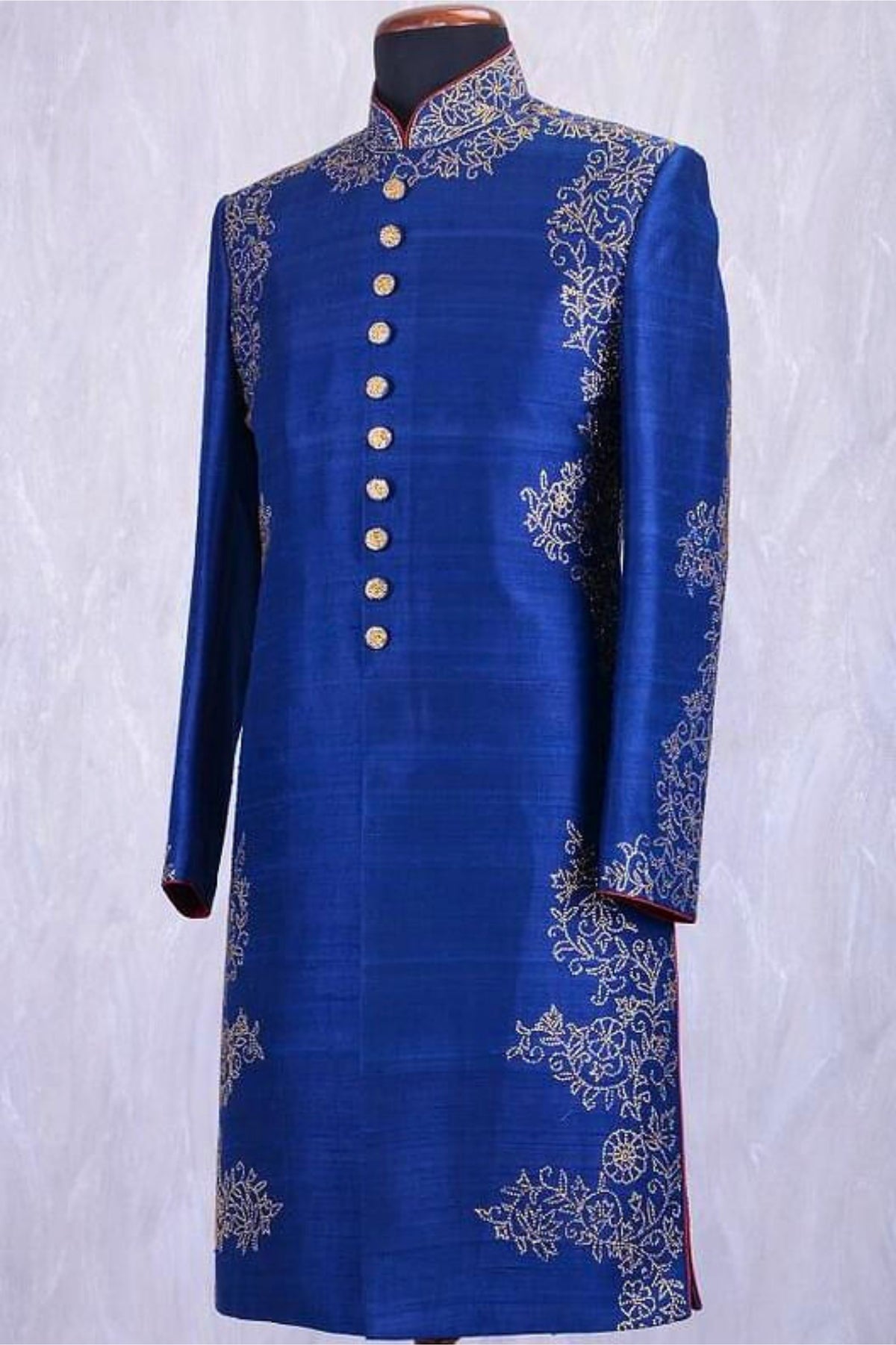 Royal Blue Sherwani with Elegant Embroidery