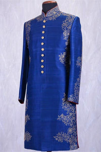 Royal Blue Sherwani with Elegant Embroidery