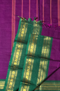 Elegant Purple Cotton Saree with Green Border