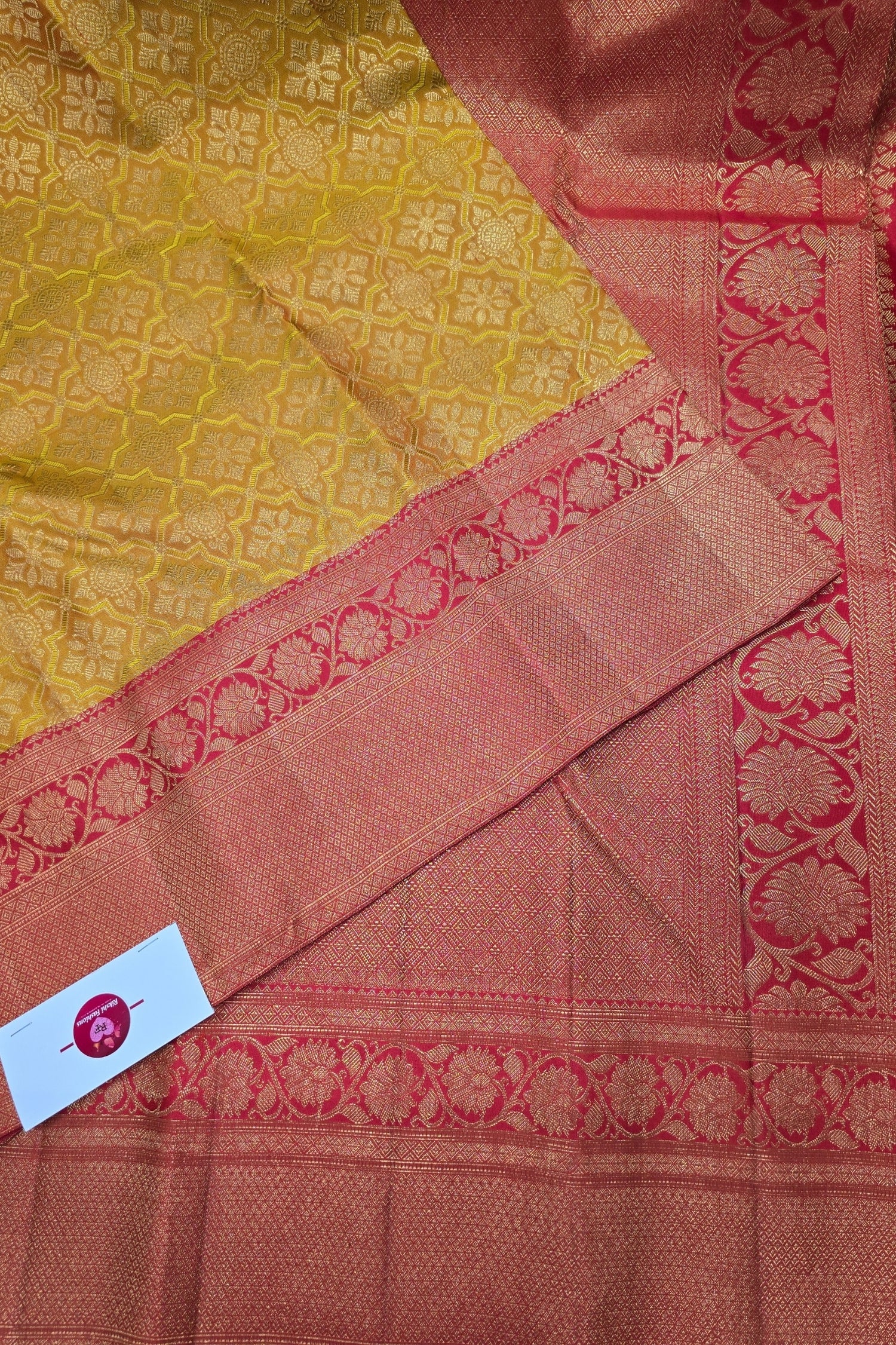 Exquisite Gold Kanchipuram Silk Saree with Regal Red Border
