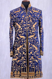 Midnight Blue Sherwani with Zari Highlights