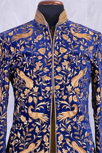 Midnight Blue Sherwani with Zari Highlights