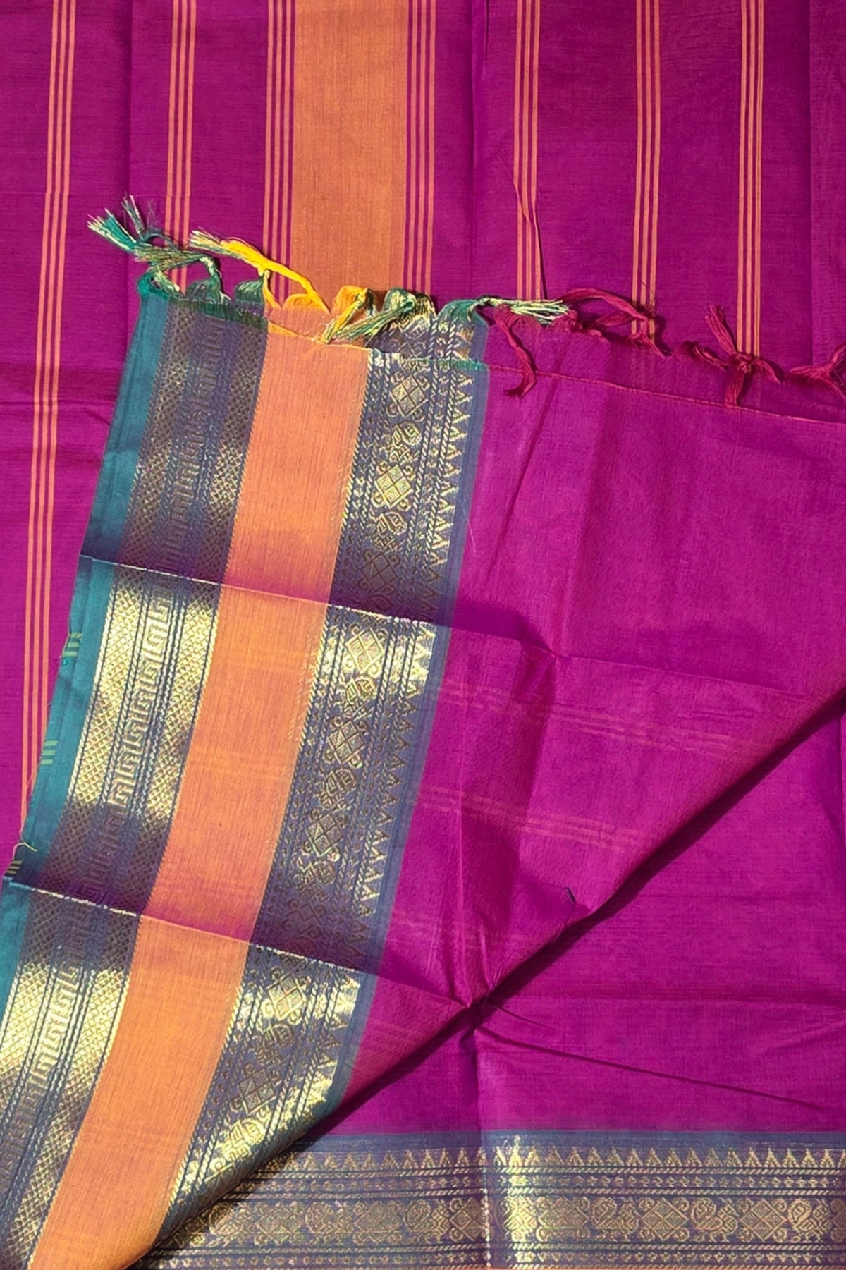 Graceful Purple Cotton Saree with Dual Tone Border