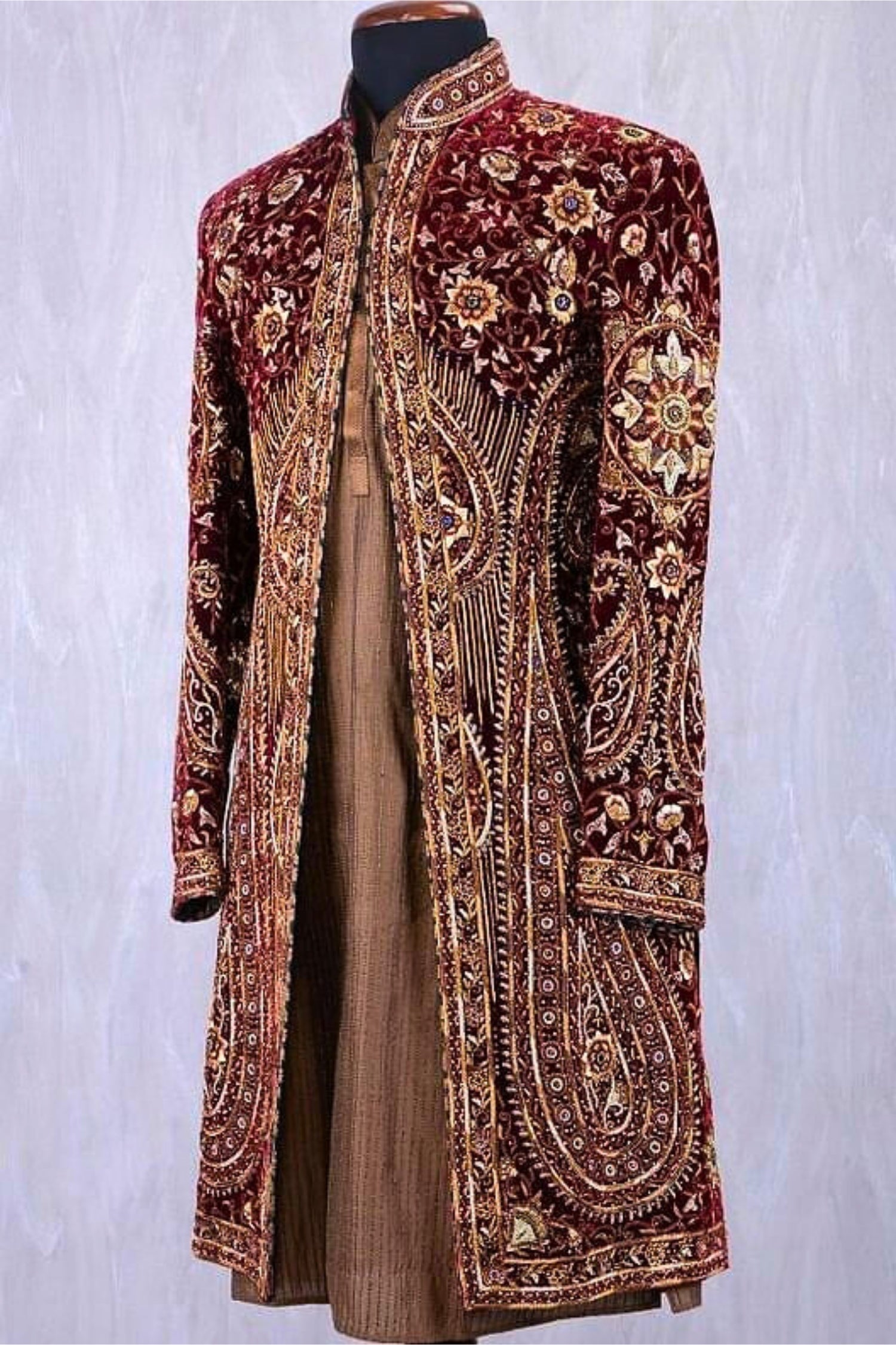 Maroon Full Work Sherwani