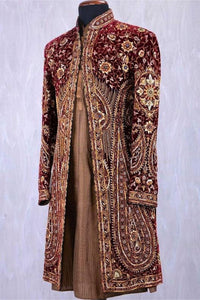 Maroon Full Work Sherwani