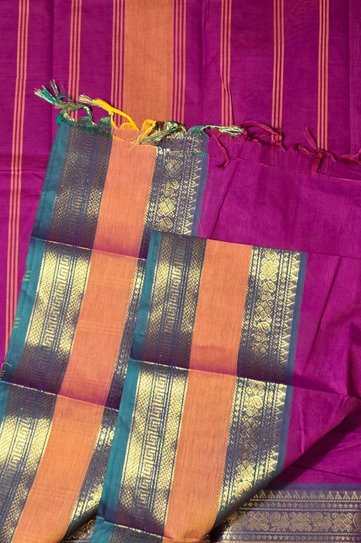 Graceful Purple Cotton Saree with Dual Tone Border