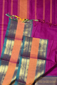Graceful Purple Cotton Saree with Dual Tone Border