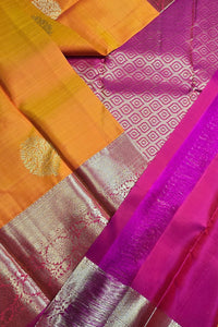 Colorful saree with orange, pink, and purple patterns