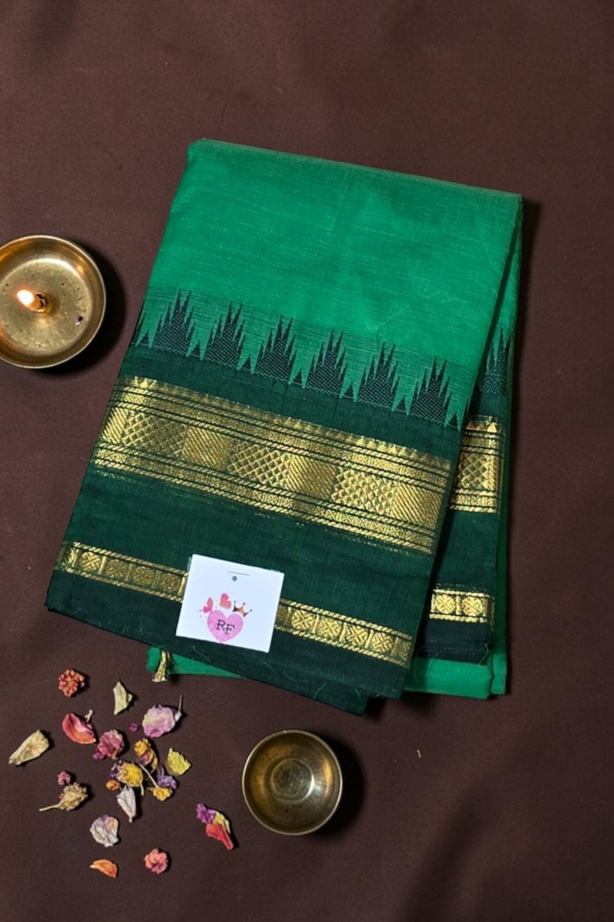 Elegant Light Green Cotton Saree with Dark Green Border