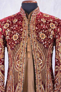 Maroon Full Work Sherwani