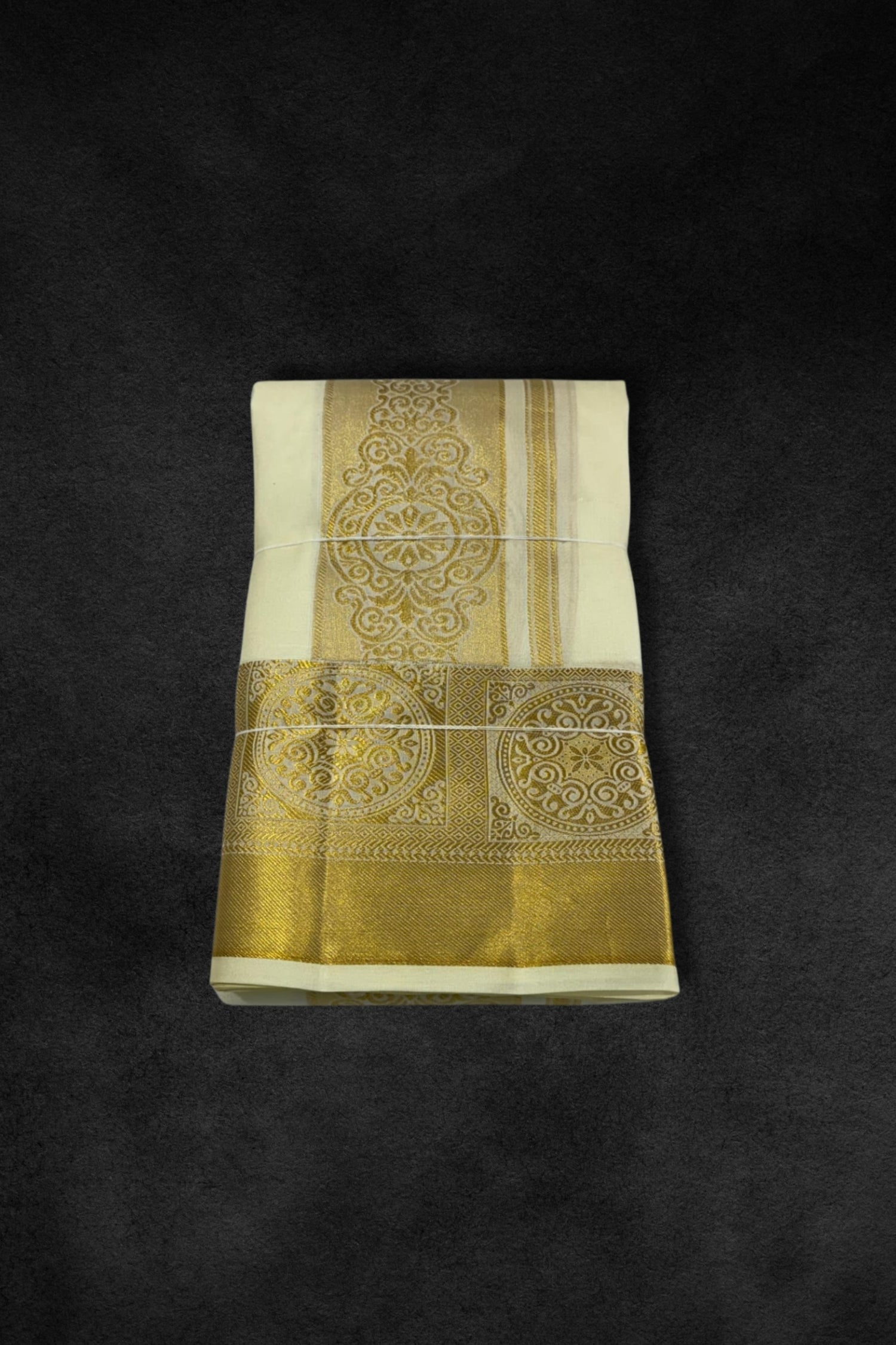 Creamy White Vesti with Gold Zari Border – A Blend of Tradition & Royalty